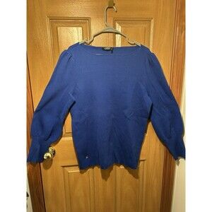 Lauren Ralph Lauren 3X Blue Ribbed Boatneck Sweater Puff Blouson Sleeve Plus Sz